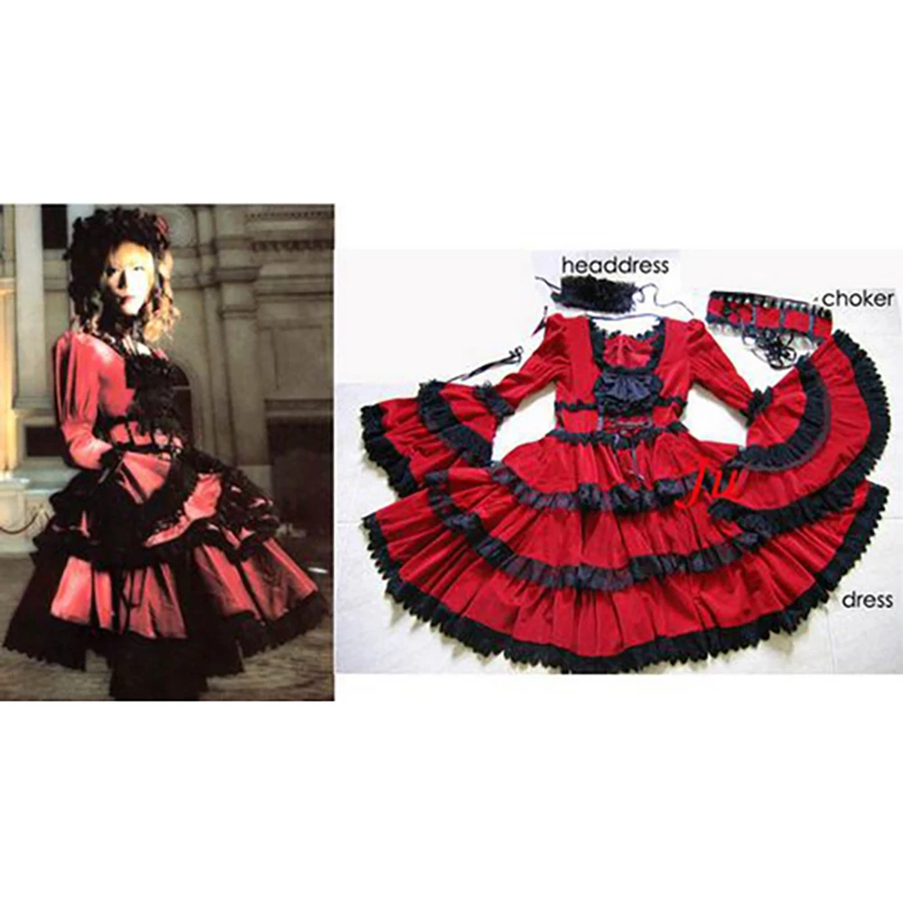 

fondcosplay Dir En Grey Shinya Visual J Rock red velvet Dress Cosplay Costume Tailor-made[CK236]
