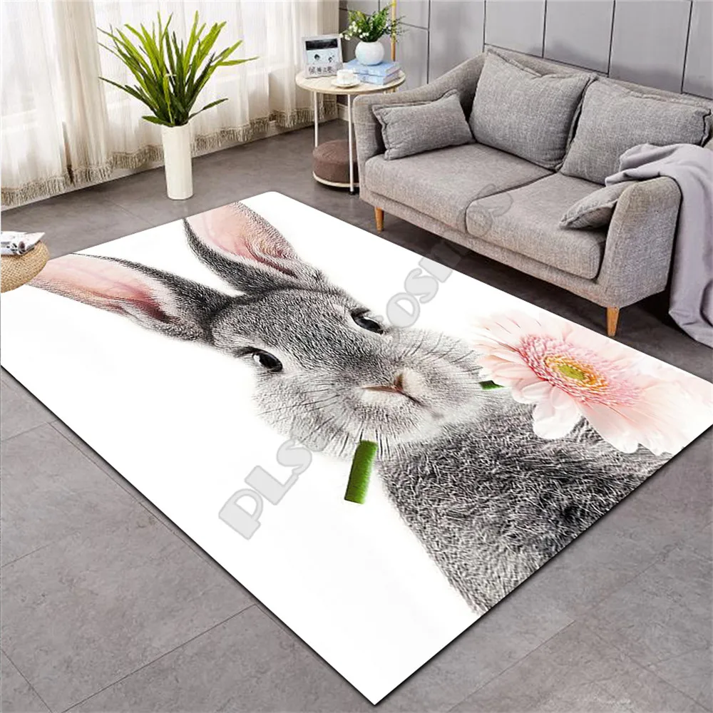 Коврик с цветочным кроликом коврики 3D принтом противоскользящий большой ковер