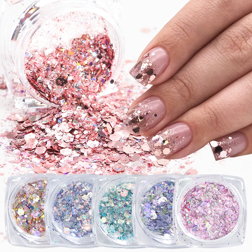 

Nail Art Decorations 12 Boxes/Set 3D Mermaid Sequins Nail Glitter Flakes Mixed Mirror Hexagon DIY Spangles Paillette nail art