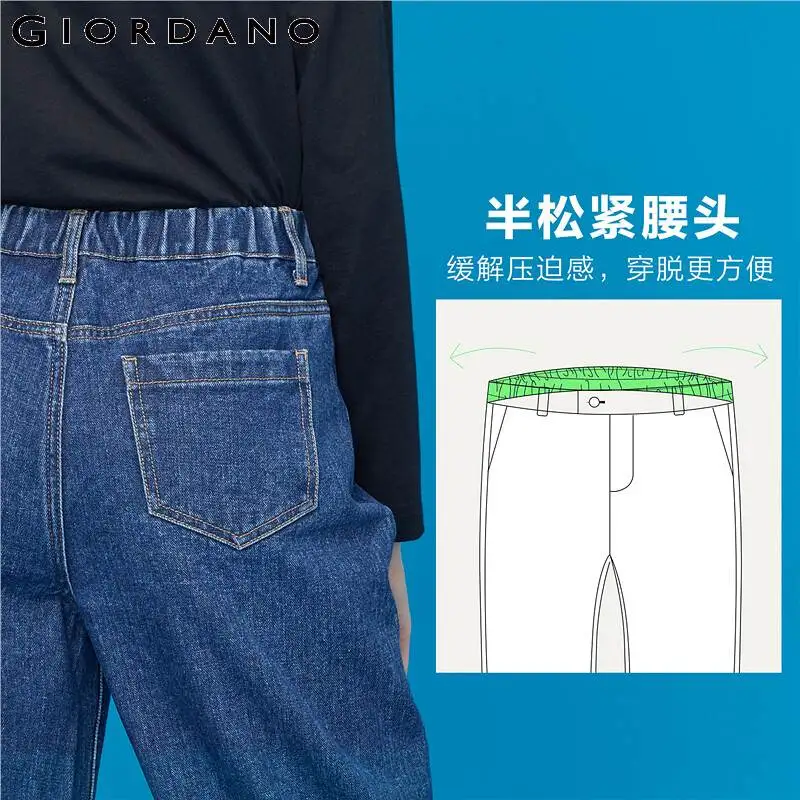 Giordano Women Denim Jeans Elastic Waist Wide-leg Pants Pocket Zip Front Fashion Mujer 05419096 | Женская одежда