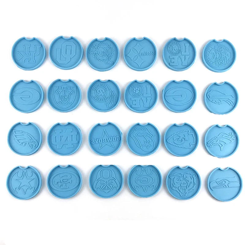 Signo de equipo de f&uacute;tbol 24 en 1, posavasos de resina para coche, molde de silicona para posavasos deportivo-0