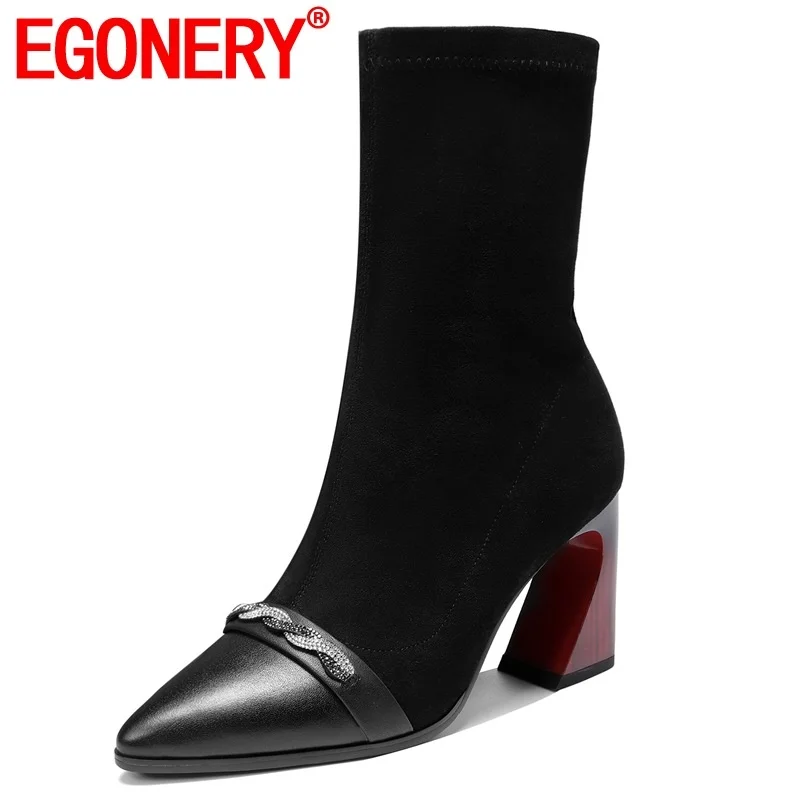 EGONERY/Лидер продаж; ботильоны; Новинка года; сезон осень; модная женская обувь на очень высоком каблуке с острым носком и кристаллами; большие размеры; Прямая