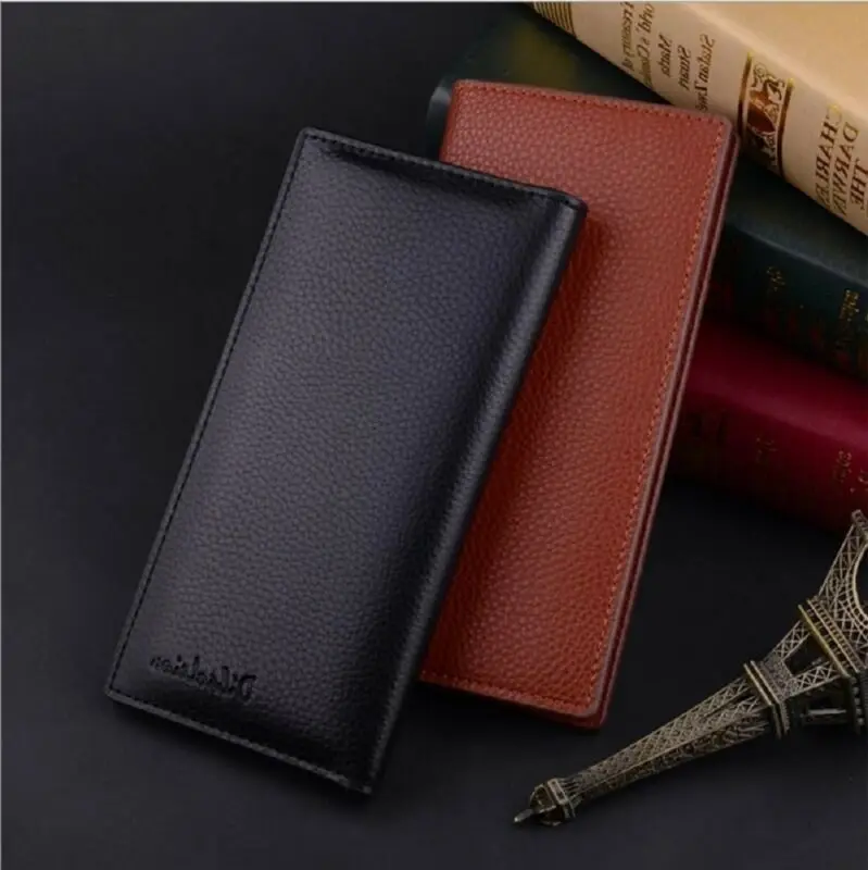 Длинный мужской кожаный бумажник складной кошелек для чековой книжки держатель
