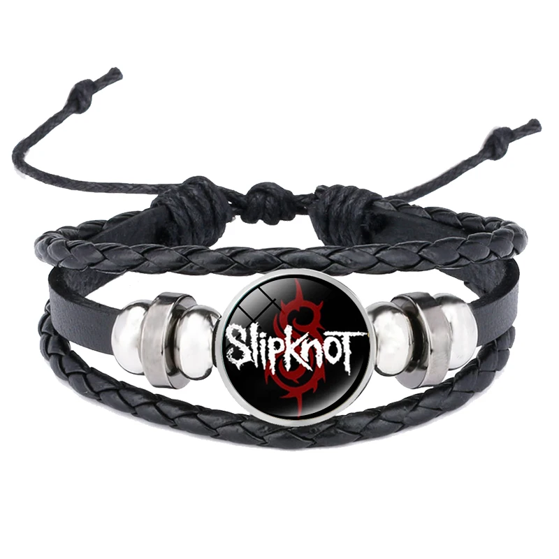 Рок-Группа SLIPKNOT кожаный браслет для женщин и мужчин SLIPKNOT значки стеклянный купол черный браслет хип хоп ювелирные изделия