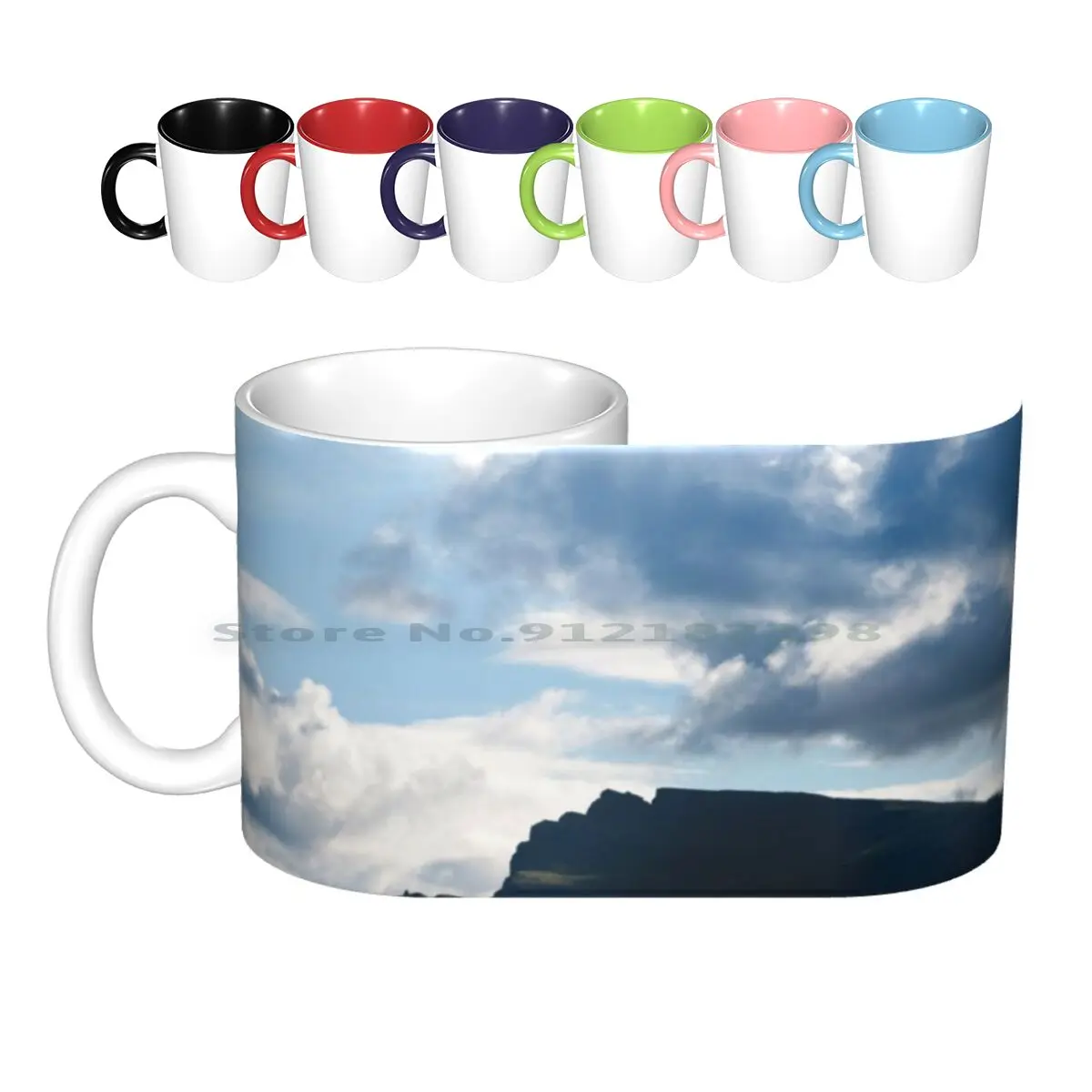 

Горсветильник лые и тени, керамические кружки Skye, кофейные чашки, кружка для молока и чая, Шотландия, Скай, гора, облака, небесно-голубой пейзаж