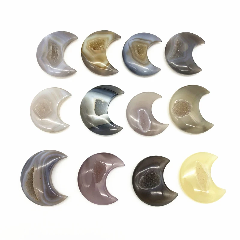 1 шт. Прямая поставка натуральный агат геодвигатель в форме Луны Хрустальный