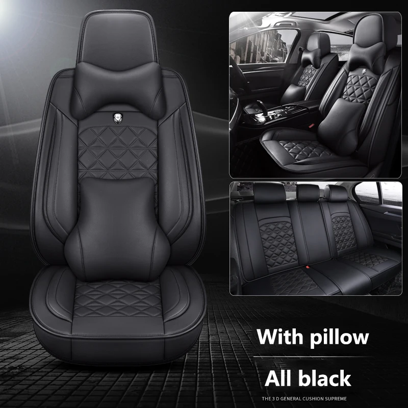 All black pillow Универсальные кожаные чехлы для автомобильных сидений для Toyota Corolla Camry Rav4 Auris Prius Yalis Avensis Alphard 4Runner Hilux - Название цвета: All black pillow