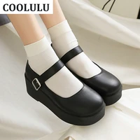 coolulu goth mary janes wedges high heel pumps for women patent leather closed toe pumps shoes school uniform shoes for ladies