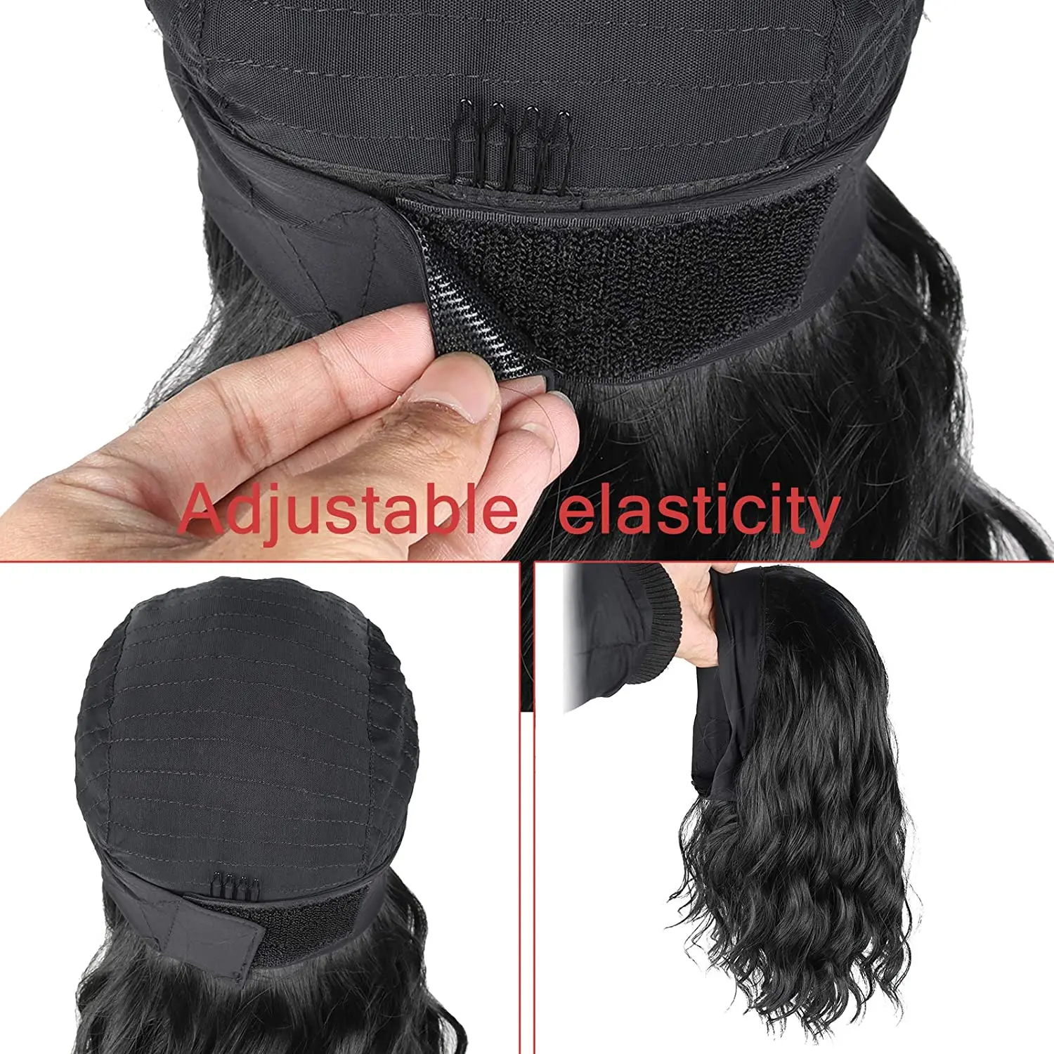 

Short Wavy Bob Wig Headband Wigs for Black Women Synthetic Curly Bob Black Wig with Headband 10 12 14 inch None Lace Frontal Wig