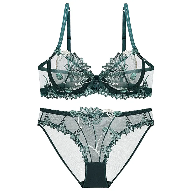 

Ultra Thin Bra Set Transparent Plus Size Underwire Bra Underwear Sets Women Embroidery Ensemble Lingerie Femme Women's Intimates
