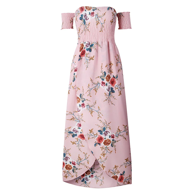 Женское длинное пляжное платье с открытыми плечами винтажное Шифоновое Платье