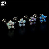 4pcs g23 titanium lip labret ring tragus cartilage ear studs internal straight copper opal flower earring piercing jewelery