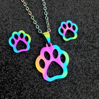 dnschic colorful cute bear paw print pendant necklace clavicle chain stainless steel colorful sets chain
