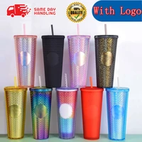 new thermal mug with straw studded tumbler with logo reusable plastic cups with lid and straw boba straw coffee cup with straw