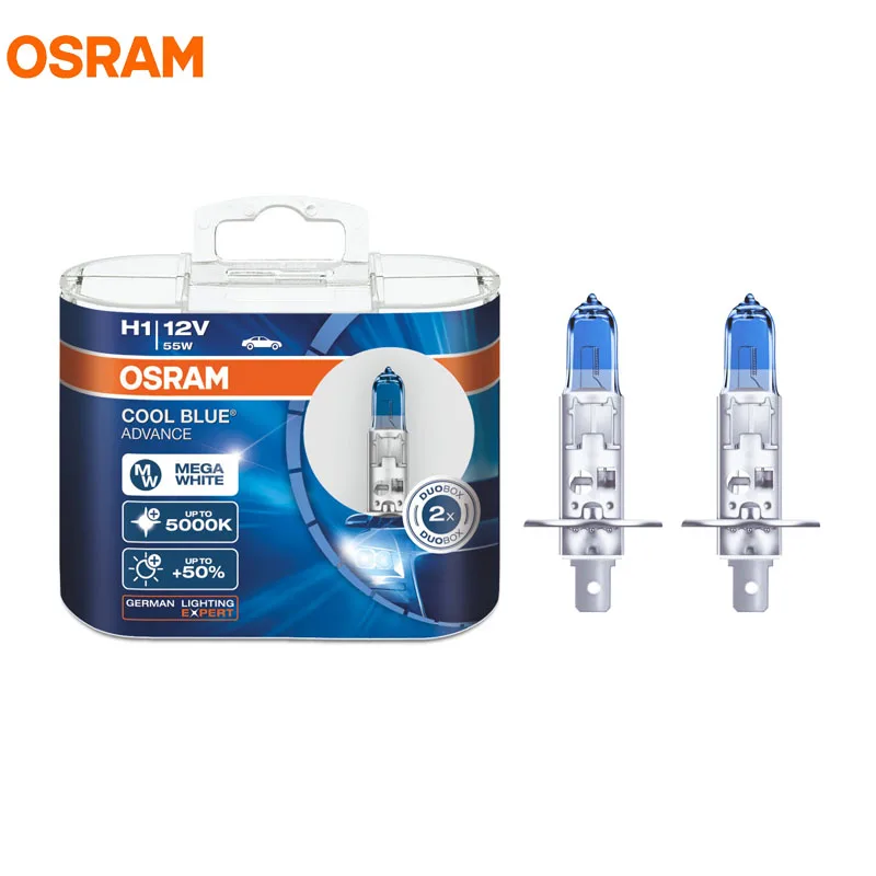 OSRAM H1 5000K 12V 55W Холодный Синий Advance галогенные лампы ксеноновые Мега белые на 50%