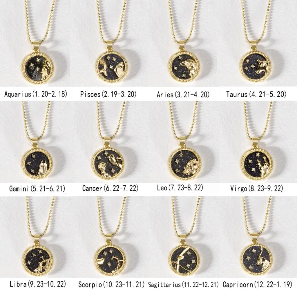 

Female 12 Constellation Necklaces Elegant Star Zodiac Sign Charm Gold Chain White Black Resin Day Night Pendant Choker Necklaces