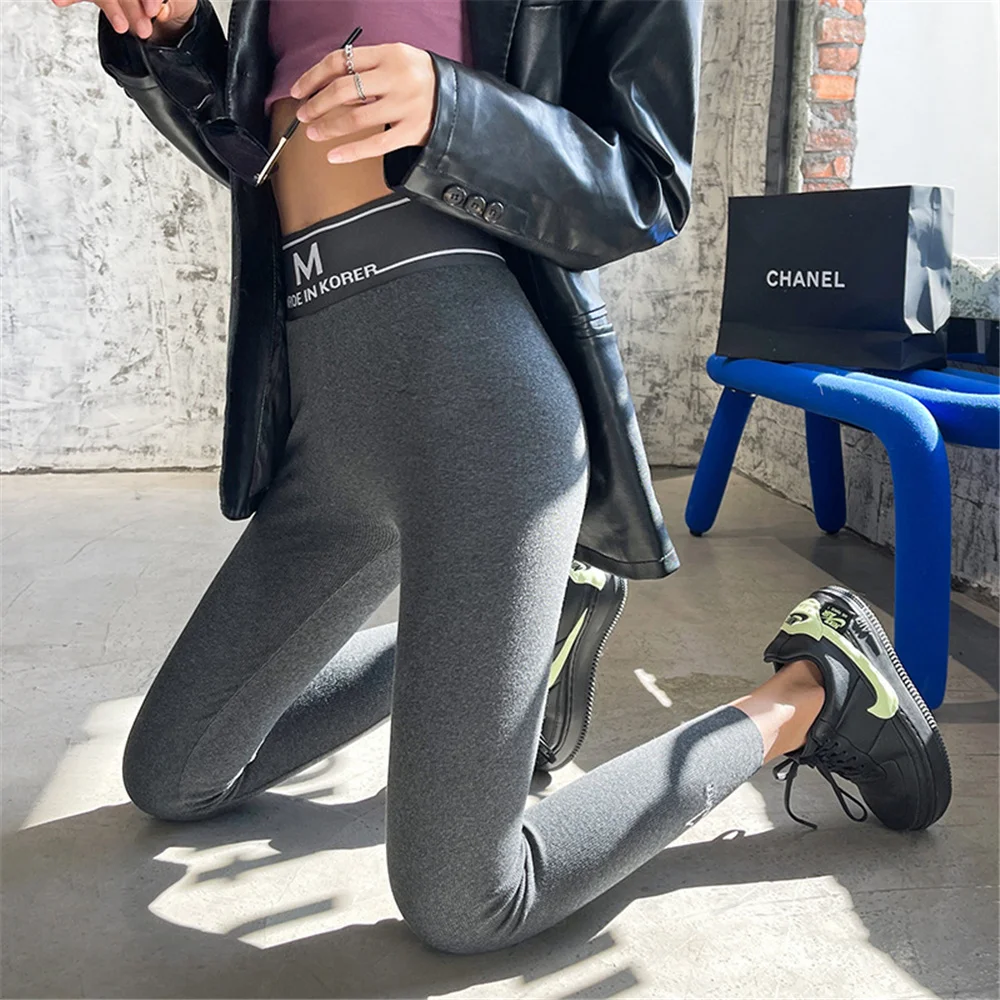 

Женские леггинсы с буквенным принтом, однотонные облегающие эластичные брюки, повседневные тонкие трико с высокой талией, весна-осень