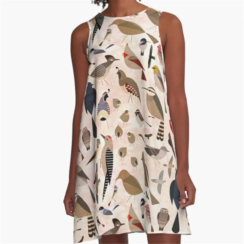 

Fashion Women summer dresses Beige Squirrels Printed A-Line Boho Dress for women harajuku Sexy ladies mini short beach dress