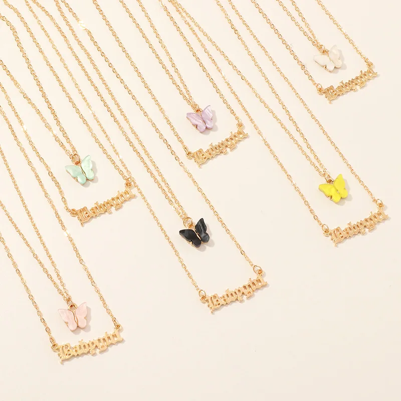 Personality Babygirl Letters Necklace For Female Womens Multicolor Acrylic Butterfly Summer Girls Layers Necklaces Jewelry | Украшения и