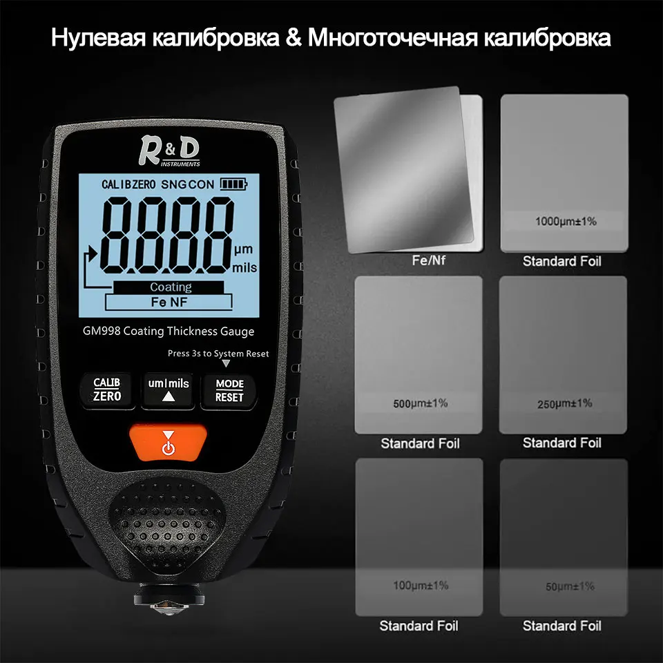 R& D GM998 толщиномер покрытия автомобиля краски из металла с гальваническим покрытием толщиномер тестер метр 0-1500um Fe& NFe зонд
