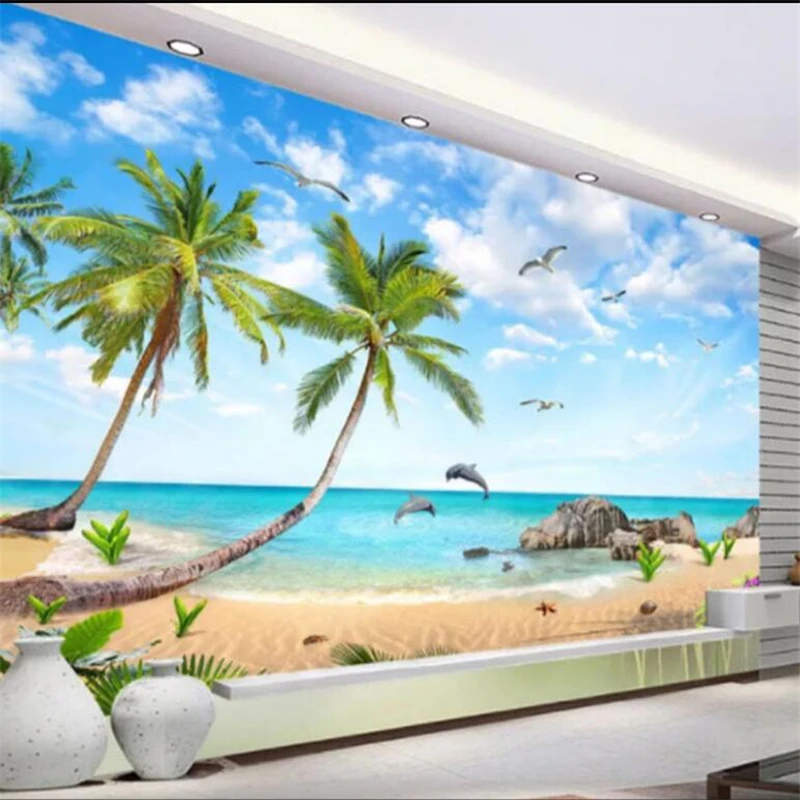

Custom wallpaper 3d love sea beach coconut tree landscape painting living room bedroom TV background wallpapers living room Обои