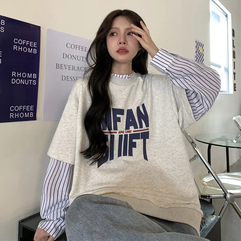 Толстовки большого размера женский топ из двух частей с длинными рукавами и