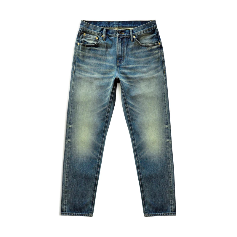 

Taper Distressed Fit Vintage Dark Wash Fade Brand Men Selvedge Denim Jeans