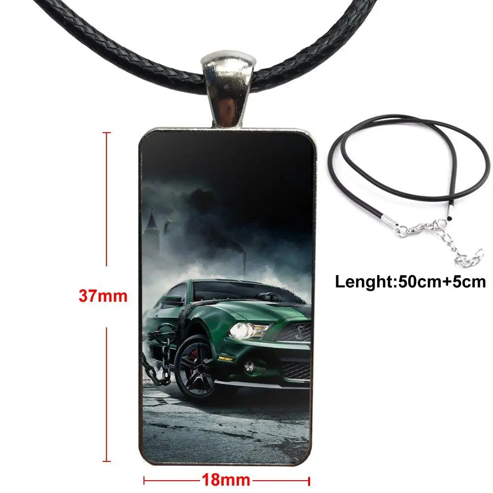 

Shelby Cobra Mustang Car Glass Cabochon Choker Pendant Rectangle Necklace Steel Color Jewelry For Women