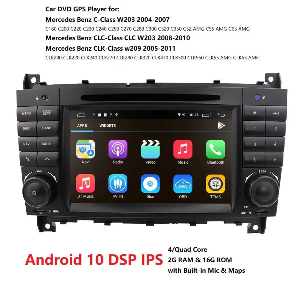 Ossuret автомобильный мультимедийный плеер gps Android 9 2Din DVD Automotivo для Mercedes/Benz/c класс CLC