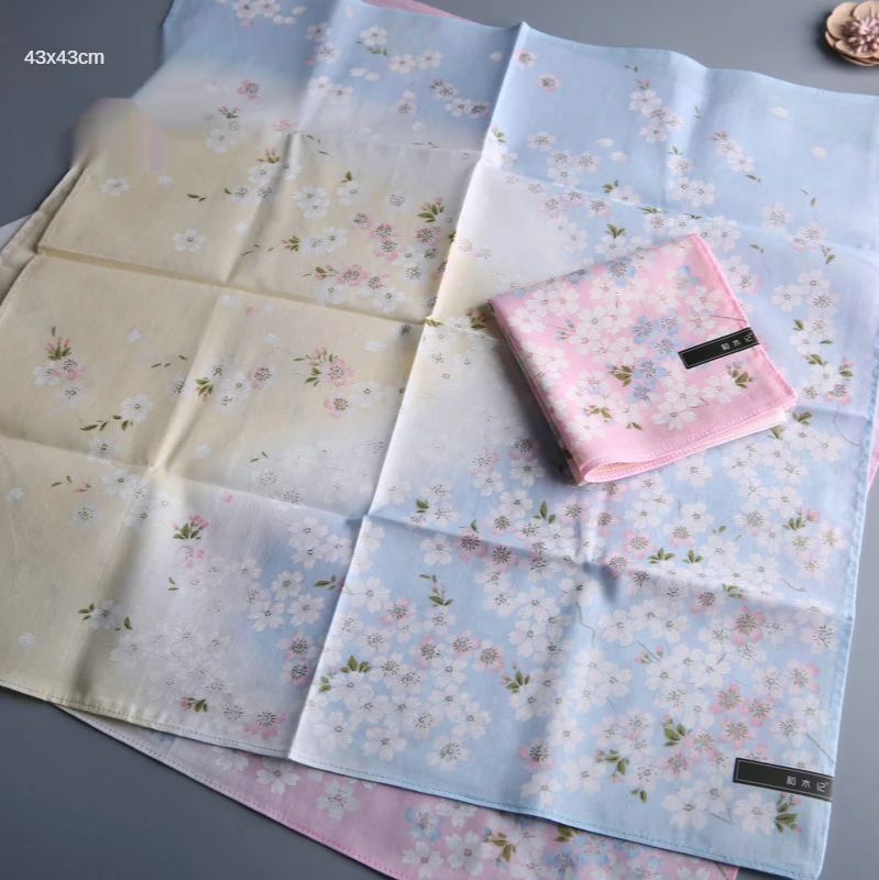 Женский носовой платок впитывающий пот 100% хлопок принт Сакура мягкий и тонкий 45*45