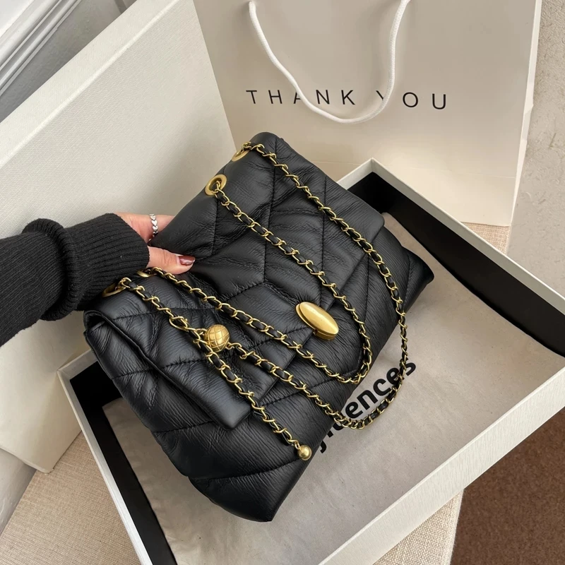 

Vintage Handbags Women Fashion Quilted PU Leather Shoulder Crossbody Bags 2022 Winter Ladies Fashion Luxury Brand Chain Clutch