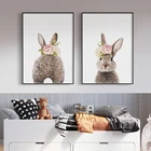 Настенная картина для детской комнаты с изображением кролика, кролика, розового цветка, животного, постер на холсте, детская картина, нордический декор для детской комнаты для девочек