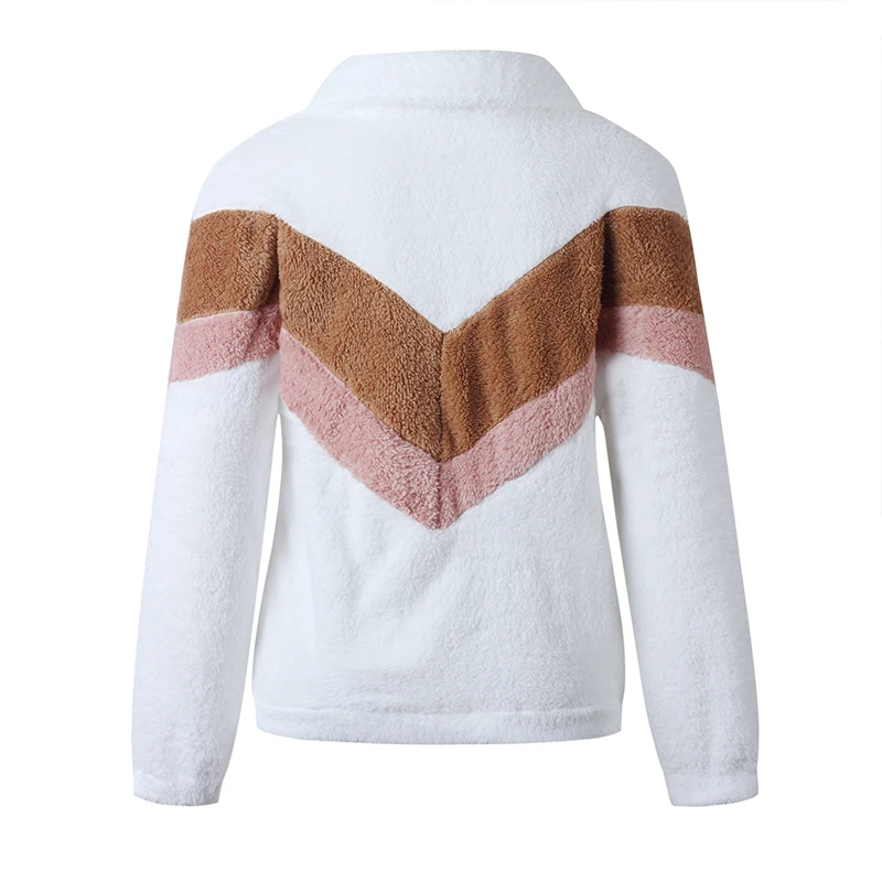 UZZDSS Autumn Women Casual Mohair Pullover Zipper V Neck Fleece Sweater Fashion Sweet Loose Warm Winter Coat | Женская одежда