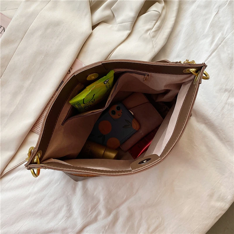 

Trend Retro Suede Bucket Shoulder Bags For Women Famous Brand Large Capacity Ladies Work Bags High Quality PU Leather Tote Bags