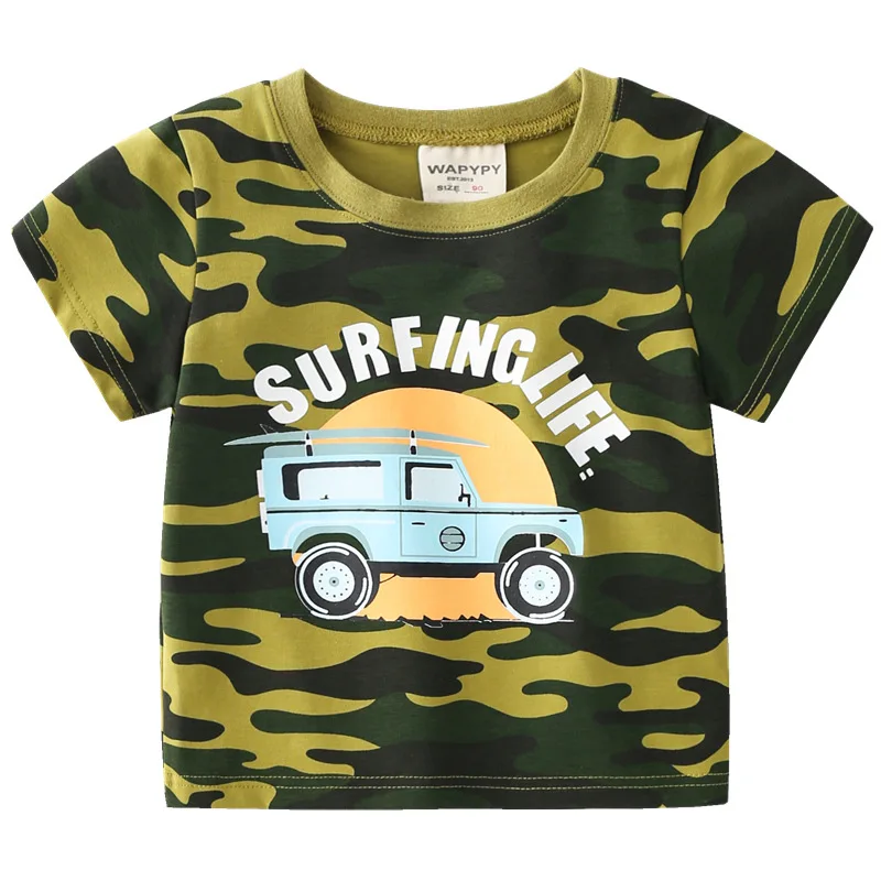 

2021 летняя футболка для мальчиков с героями мультфильмов; Модные камуфляжные футболки для малыша; На каждый день верхняя одежда для детей Од...