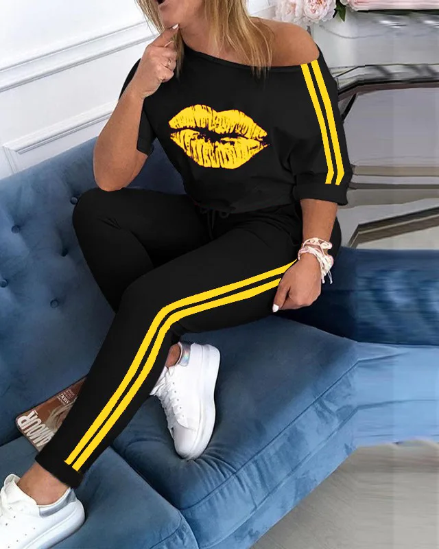 

women's lip print oversize set Quick sale sexy style