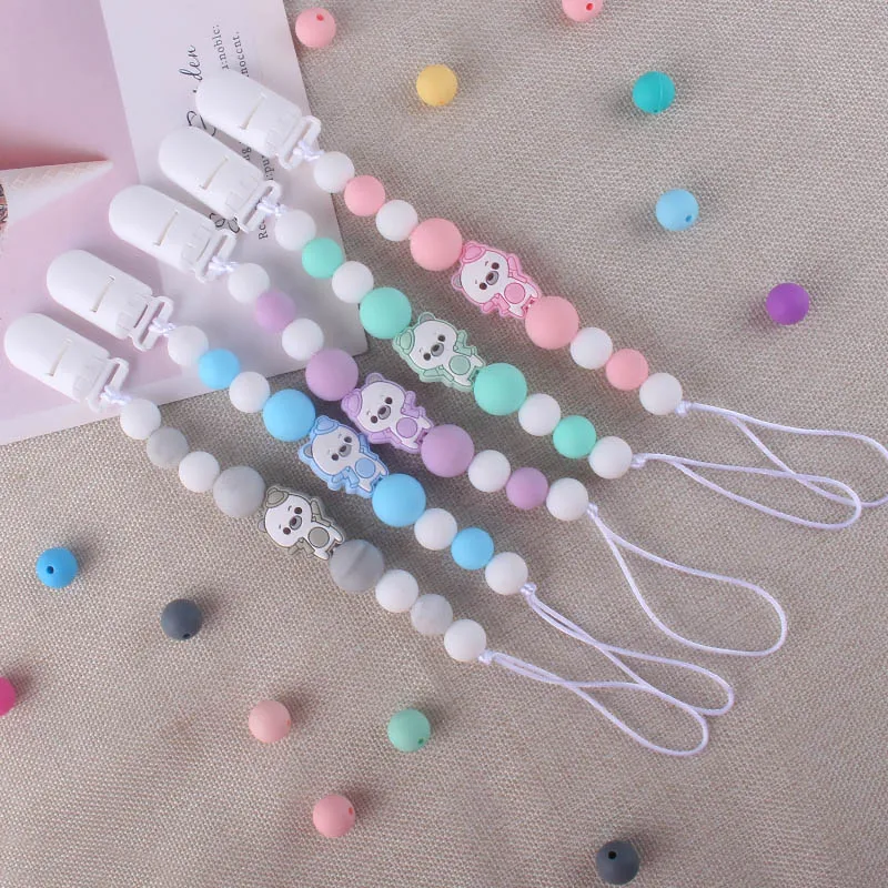 Пищевой силикон медведь пустышки с бусинами цепь клипса для жевания соски