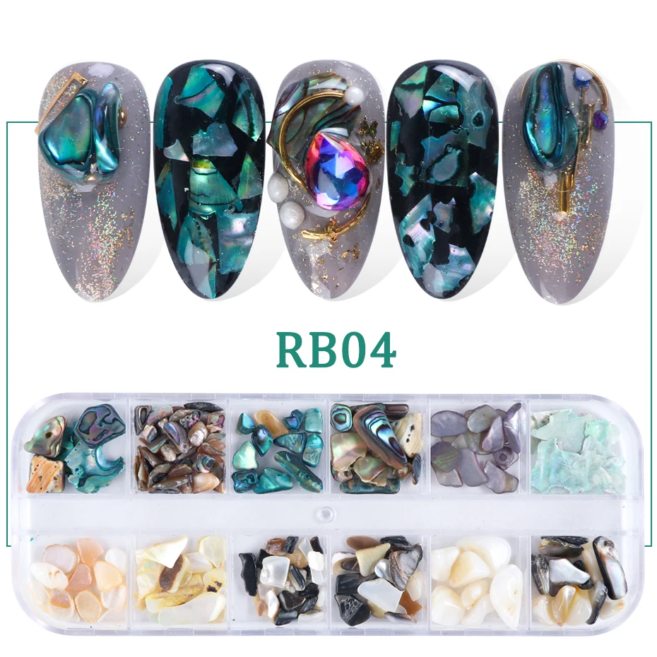 RB04 12 сеток градиентные украшения для ногтей смешанные раковины Abalone блестки срез камня талисманы для дизайна ногтей хлопья аксессуары советы CHRB01-04 - Цвет: RB04
