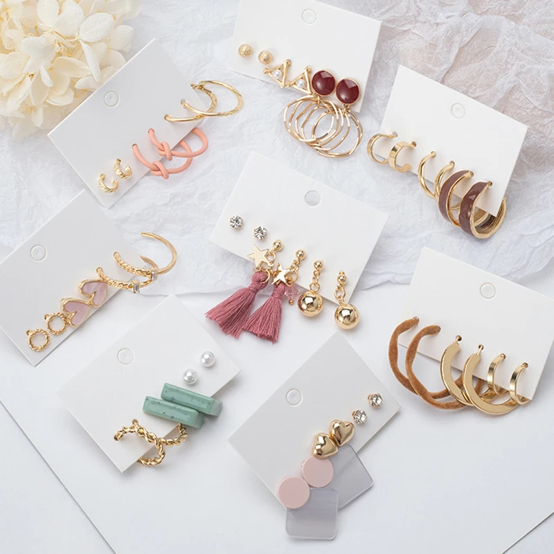 

Women's Earrings Set Pearl Crystal Circle Earrings Vintage Boho Tassel Acrylic Earrings for Women 2020 Geometric Earings Jewelry