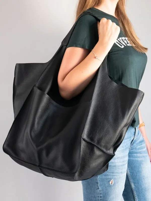 

Retro Women Big Soft Leather Shoulder Bag Handbags New Punk Vintage Handbag Weekend Travel Bag Large Capacity Business Bag Tote