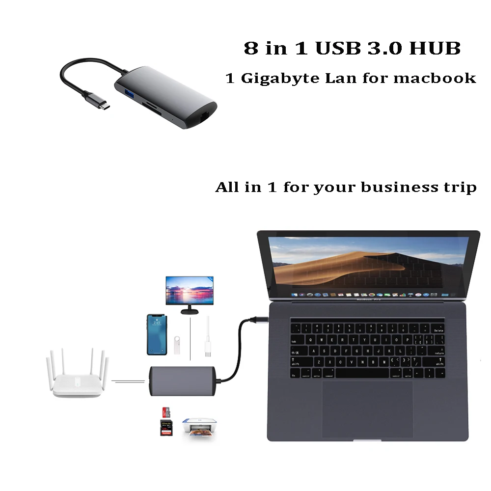 переходник usb type c хаб для макбука Rj45 Тип 2 шт./лот адаптер 3 типа Разветвитель к HDMI