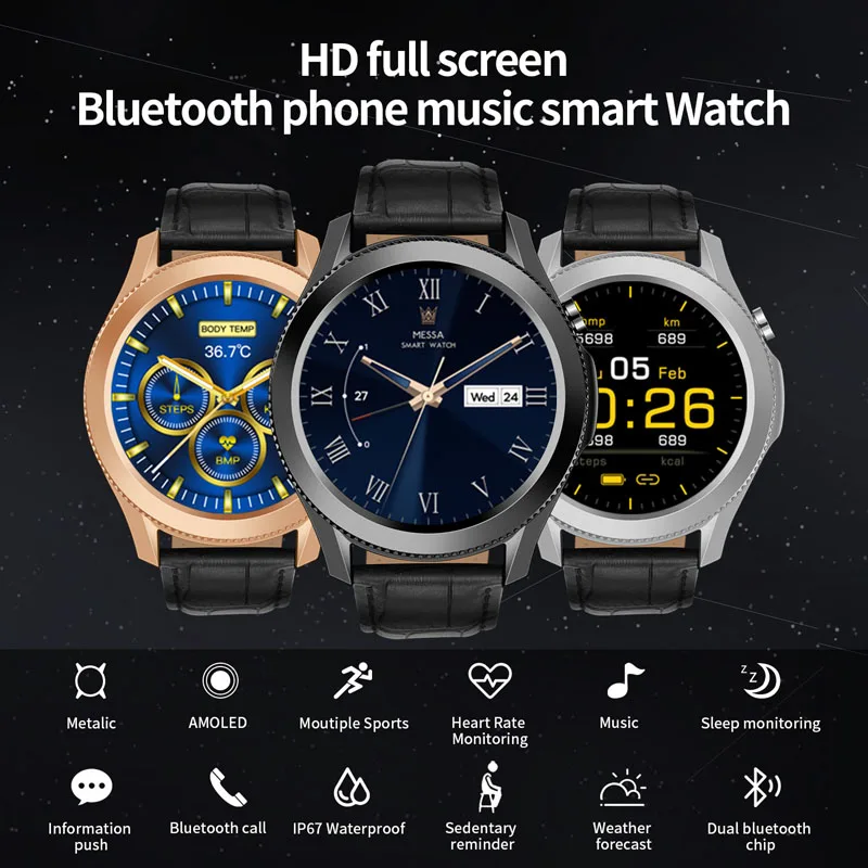 

TLXT W3 2021 Smartwatch 1.3Inch Full Touch Screen Deep Waterproof Bluetooth Fitness Tracker Sports Digital Watch For Android IOS