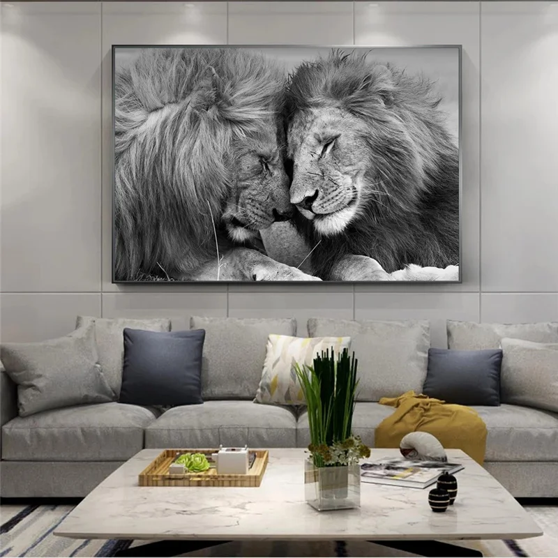 

Nordic Black African Lions Canvas Paintings On the Wall Art Posters And Prints Lion Head To Head Art Pictures Home Decoration