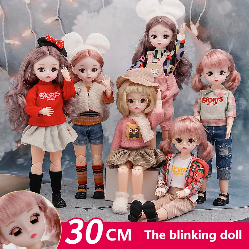 

Winking 30 cm Doll Toys Princess Dress Up 4D Real Eyes 23 Joints 6 Points Baby Girl Toy Birthday Gift for Girls Play House Doll