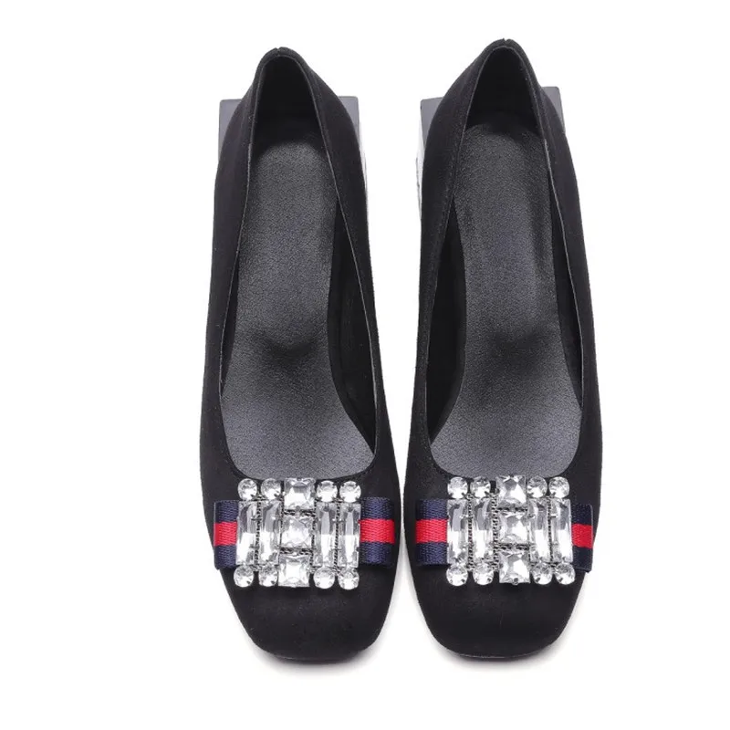 Туфли стразы женские на высоком каблуке флоковая обувь квадратный каблук