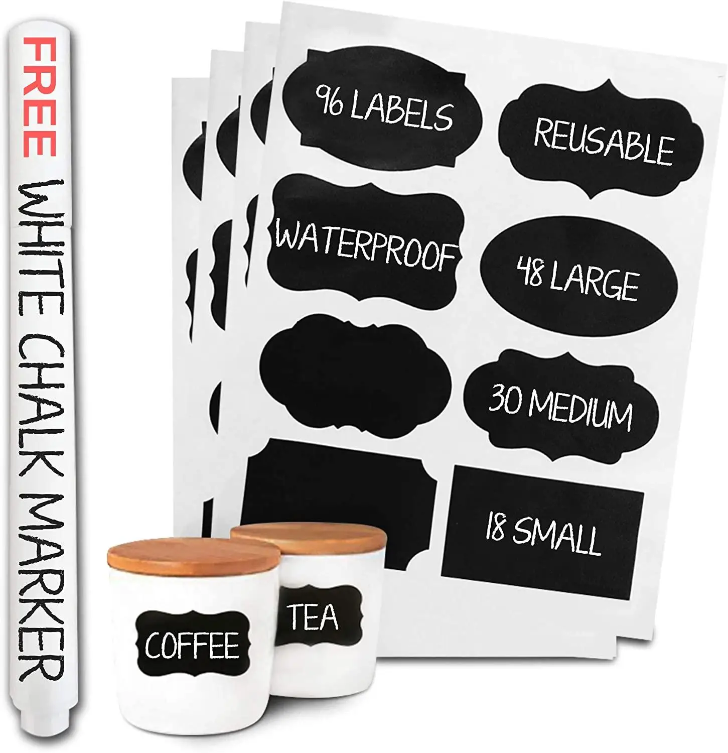 96 Premium Chalkboard Labels Bulk  Free Erasable Chalk Pen  Removable Waterproof Blackboard Sticker Label for Jars Glass Bottle