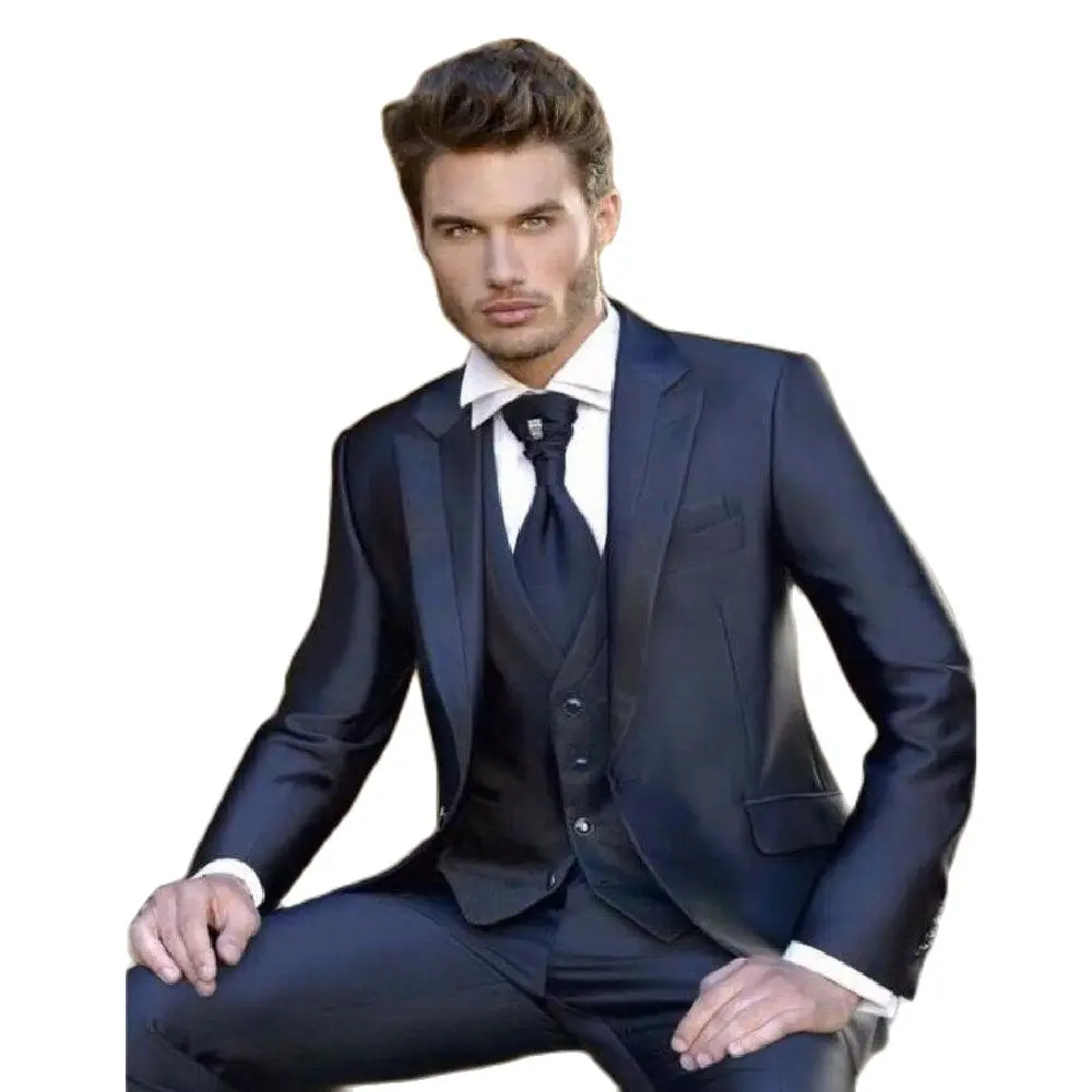 

Classic Navy Blue One Button Groom Suits For Wedding The Best Man Suits For Mens Suits Business Party Tuxedos Three Piece