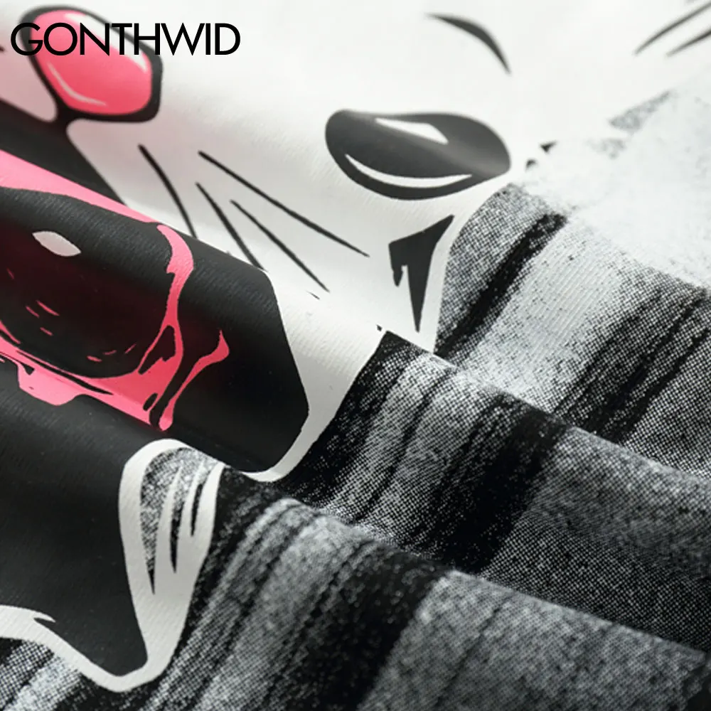 

GONTHWID Harajuku Tshirts Streetwear Rabbit Skull Punk Rock Gothic Tees Shirts Hip Hop Fashion Streetwear Men Short Sleeve Tops
