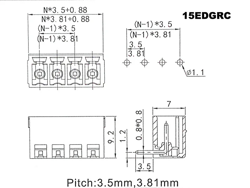 100 шт. 15edgk/2edgk 3. 81 мм 2P 3P 4P 12P прямоугольный винтовой разъем PCB штекер/гнездо