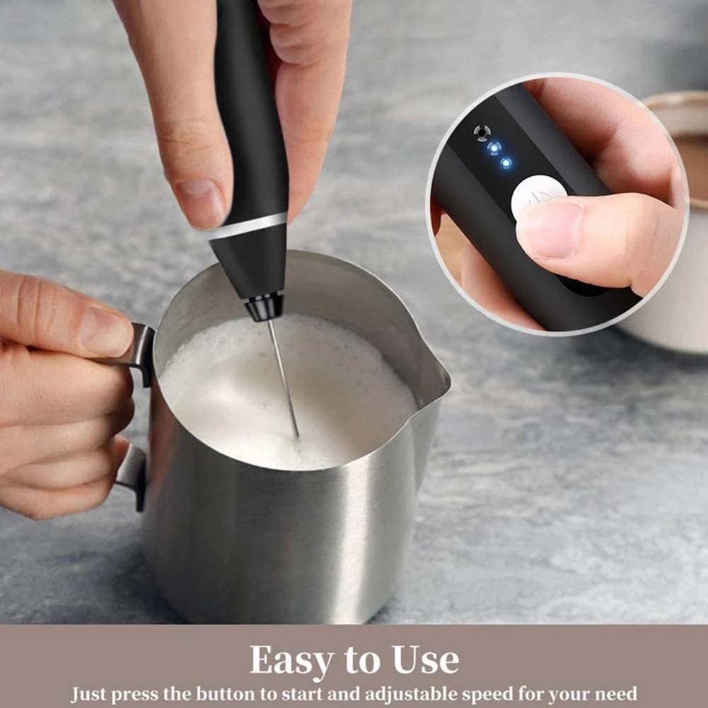 

3-Speed Adjustable Milk Frother Foam Maker Frother Stirrer USB Rechargeable Blender Electric Egg Beater Coffee Mixer